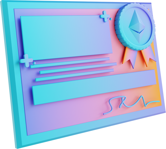 3D illustration Ethereum certificate