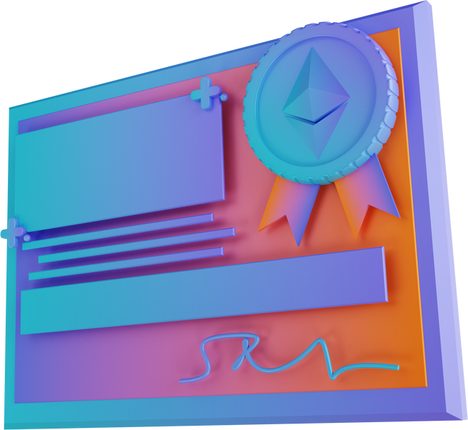 3D illustration Ethereum certificate